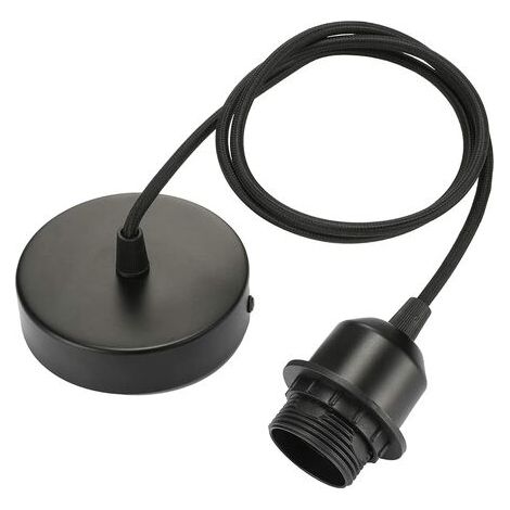 RHG suspension E27 avec anneau à vis, câble tissu réglable 100cm, suspension compatible avec abat-jour, douille idéale pour suspension de cuisine, noir (1/5)