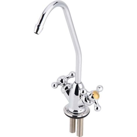 1/4"-Doppelkopf-Küchenarmatur aus Zinklegierung, verchromter Umkehrosmose-Trinkwasserfilter (RO) (1/5)