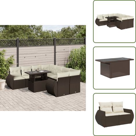 vidaXL Salon de jardin avec coussins 9 pcs marron résine tressée (1/5)