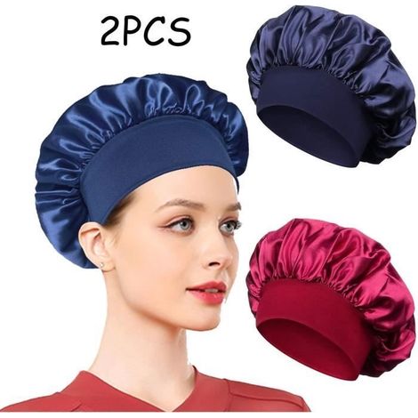 (Rot, Marineblau) Satin-Nachthaube – 2 Stück – Weich elastisch – Bequem – Haarschutz (1/4)