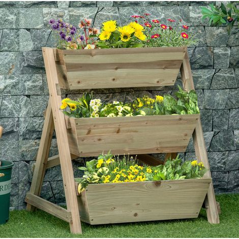 Jardinera de madera 3 niveles 71x61x77 cm OKMYHOME (1/4)