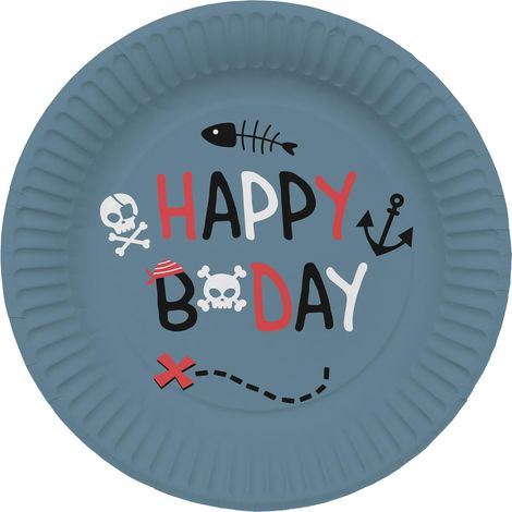 Lot de 8 assiettes décoratives pour anniversaire d'enfant - Motif pirate - 23 cm - 8 pièces - Vaisselle de fête pirate pour fille et garçon (1/3)