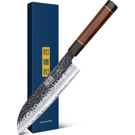 18 cm Couteau Santoku Japonais, Couteau de Chef, Couteau de Cuisine Ultra Tranchant, Couteaux de Cuisine Santoku en Acier à Haute Carbone avec Manche Octogonal (1/5)