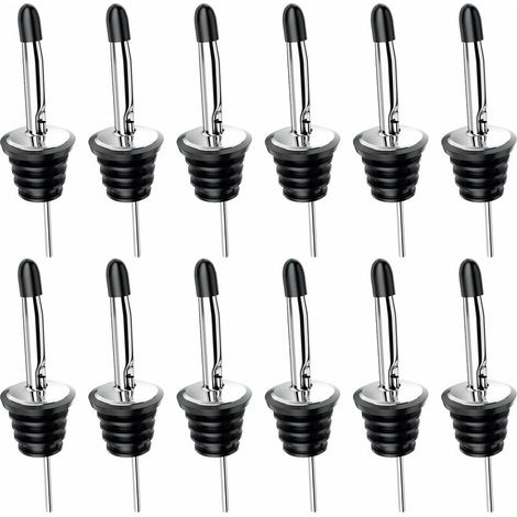 12pcs Verseurs en Acier Inoxydable avec Bouchon en Caoutchouc Verseurs de Bec de Bouteille pour Vin, Liqueur, Boissons, Cocktails, Huile, Vinaigre (1/5)
