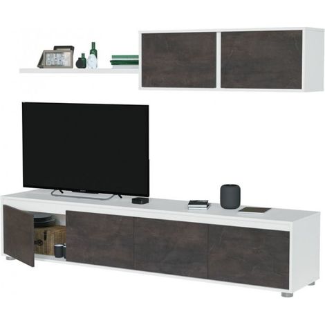 Parete Attrezzata Mobile Almeria Mobile Soggiorno TV con Mensola e Modulo Sospeso Salotto Legno Base Televisione Sala da Pranzo Design Moderno 200 x 41 x 43 cm Colore Bianco/Ossido
