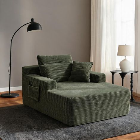 Canapé en velours côtelé vert classique 150 cm avec rangements (1/5)