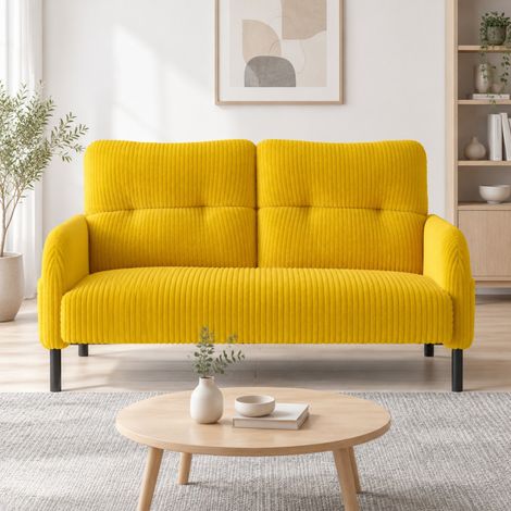 2-Sitzer-Cordsofa 120 x 75 x 79 cm mit Seitentaschen Gelb HAVRYA (1/5)