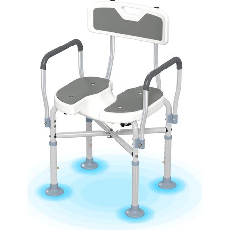 Shower Chair with Hygiene Cut-Out Seat and Reinforced Crossbars, Height Adjustable Padded Bath Chair with Non-slip Feet for Elderly Seniors Disabled Handicap, Tool-Free Assembly, Grey (1/5)