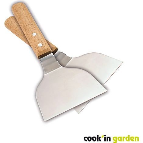 Set de 2 spatules inox et bois pour plancha – Spatules résistantes à la chaleur – Pour cuisson précise et homogène (1/4)