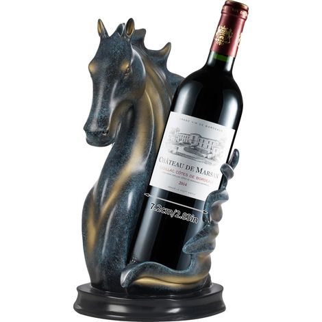 Support de bouteille de vin, design artistique de cheval, étagère décorative, Bleu et Or (1/2)