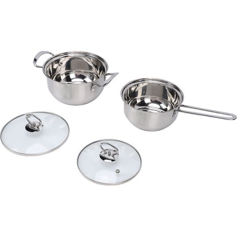 Ensemble de casseroles en acier inoxydable comprenant une casserole à lait et une marmite à soupe à double poignée avec couvercles, facile à nettoyer pour la cuisine. (1/5)