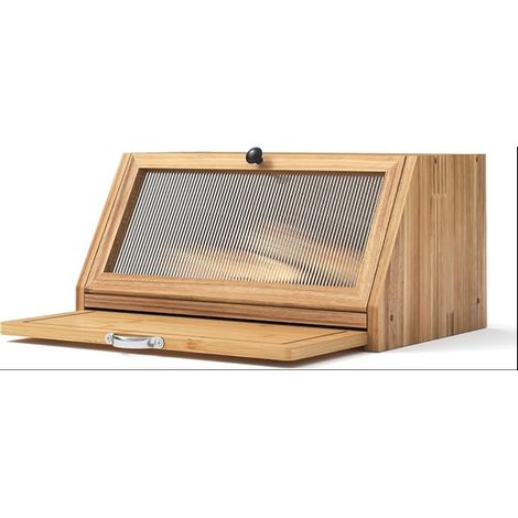 Boîte à pain en bois avec planche découper, pour le, sel et poivre, 39 x 25 20 cm (L H) cm, Naturel (1/5)