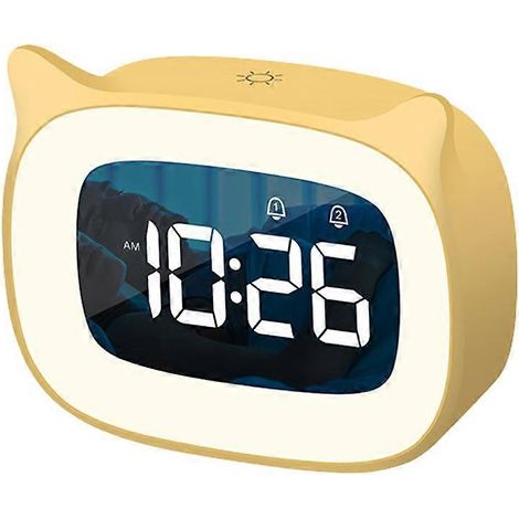 Réveil mignon avec veilleuse, réveil pour enfants, horloge de table cadeau - Jaune (1/5)