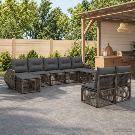 Set Divano da Giardino 9 pcs Grigio e Grigio Scuro polyrattan vidaXL (1/5)