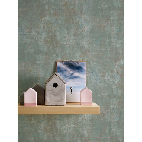 Papier peint moderne vert et doré Tapisserie aspect béton pour chambre Papier peint effet métallique idéal pour salon & couloir (1/4)