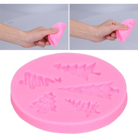 Moule sapin de Noël en silicone rose pour fondant, chocolat et pâtisserie maison. Idéal pour la maison et la pâtisserie. (1/5)
