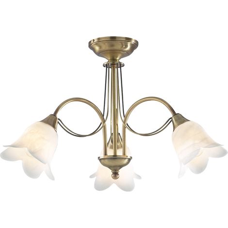 DAR DOUBLET - Plafonnier semi-affleurant en laiton antique avec verre d'albâtre, 3x E14 (1/4)