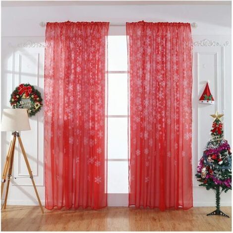 Rideaux de Noël en tulle à flocons de neige (rouges), 100 x 270 cm, lot de 2, 100 x 270 cm.