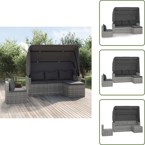 Salon de jardin 4 pcs avec coussins gris résine tressée - Salon De Jardin - Mobilier De Jardin - Salon Extérieur - Set De Salon - Chaise Lounge