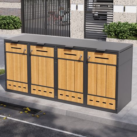 Meuble à poubelles 4 poubelles 120-240L – Aération, compartiments, verrouillable, 2 portes