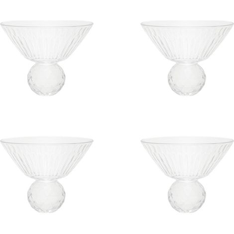 Lot de 4 coupes à glace en verre transparent avec pied effet diamant 13,4 x 13,4 x 10,4 cm - PANGIVO (1/5)