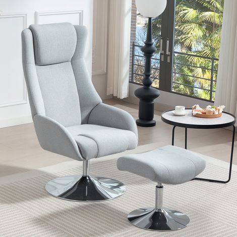 Fauteuil rembourré pivotant inclinable avec pouf accoudoirs salon chambre gris (1/5)