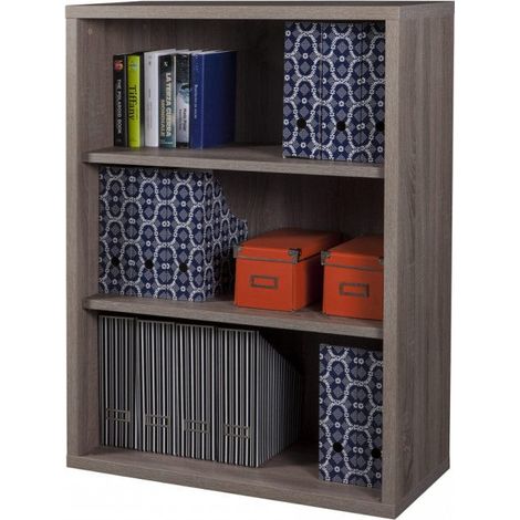 Libreria Bassa con 3 ripiani in legno da ufficio e cameretta arredamento "Made in Italy" -Rovere