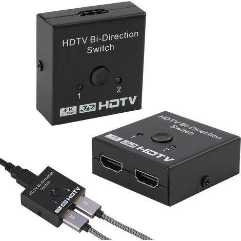 HDMI Switch  4K @ 60Hz HDMI Switch, 2-in-1 Output  Sleek Finish, Supports HDR, 3D, Dolby  Compatible with Laptops, PCs, Xbox Series, PS5/PS4, Projectors, etc. (1/5)