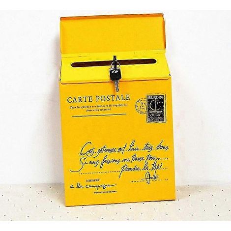 Boîte aux lettres murale vintage en fer forgé (plusieurs couleurs disponibles) - Lettres jaunes en petits caractères (1/4)