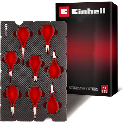Einhell Mix&Match Insert Pinces de Précision 8 pcs (Précision, Bec Long, Rond, Plat, Coupe-Câbles, Universelle, Pré-Coupe, Système E-Case)