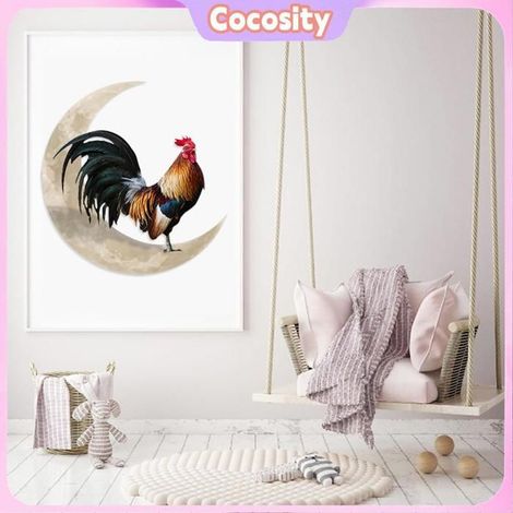 Cocosity Décoration murale coq et lune Rooster Moon Wall Decor Créatif Pour Décoration Murale Intérieure jardin gazon Bleu d'eau (1/5)