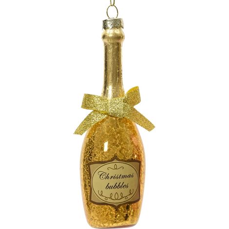 Weihnachtsanhänger Champagnerflasche goldfarben - Glas
