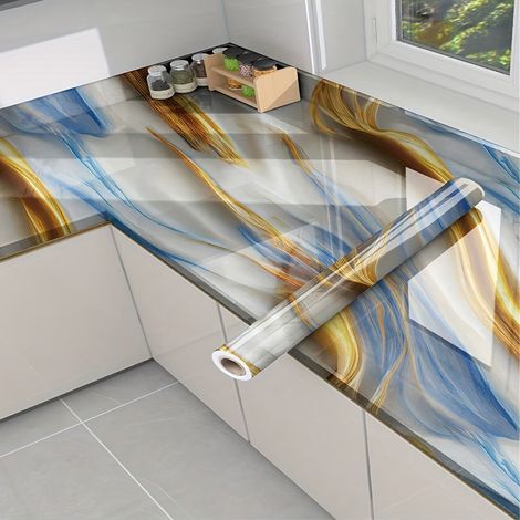 Papier peint PVC à motif marbre, matériau de décoration intérieure, autocollant mural, 60 x 1000 cm (1/5)