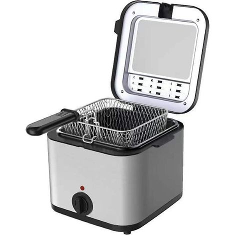 Friteuse en acier inoxydable avec panier 2,5 litres d'huile/1000 watts/contrôle de la température/antiadhésif/pièces lavables au lave-vaisselle (1/5)