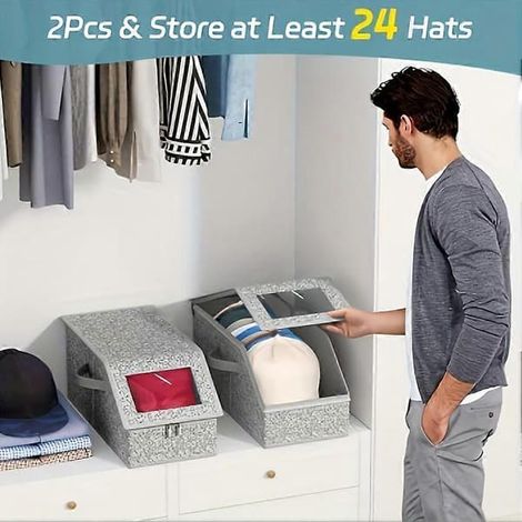 【BQ】Basebollkeps Organizer Garderob Hatt Organizer Multifunktionell Stapelbar Enkel Åtkomst Stor Hattlåda Rymmer up jusqu'à 24 Kepsar 2pcs