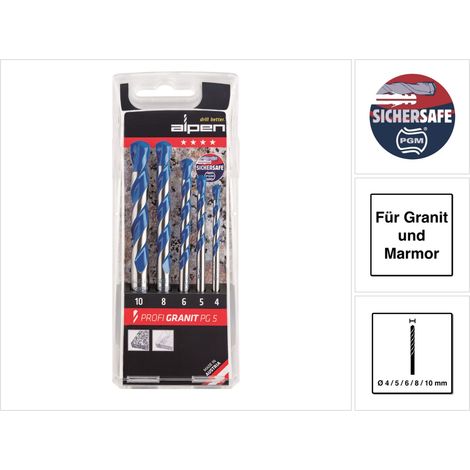 Alpen 25700005100 Kit punte granito 5 parti 4 mm, 5 mm, 6 mm, 8 mm, 10 mm Alberino cilindrico 1 KIT (1/5)