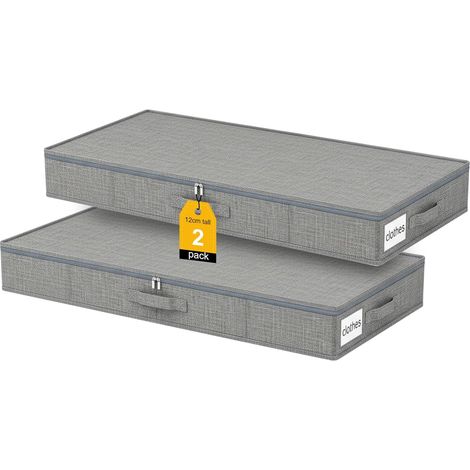 Set of 2 Foldable Storage Boxes with Lid, Foldable Clothes Storage Bags with 3 Handles Holder Plate for Towels, Clothes, Blankets 85 x 40 x 12 cm (1/5)