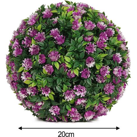 Boule De Fleurs Artificielles - Boule Topiaire Décorative Suspendue Pour Jardin Intérieur Extérieur - Diamètre 20 cm Et 25 cm - En Plastique (1/4)