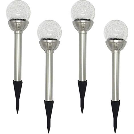 Jardin Lampe Solaire Extérieur, Pack de 4 Lampes à Piquet Solaire à Globe LED RGB 8, Lampe à Boule de Verre Craquelée à Couleur Changeante, Temps de Travail de 6 à 10 Heures- (1/5)