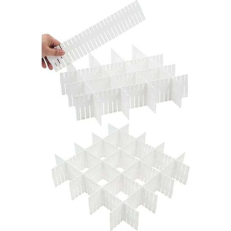 16 PCS Organisateur de Tiroir Diviseur de Tiroir DIY Separateur Tiroirs Reglable Pour Fournitures de Bureau, Chambre à Coucher, Cuisine, Ustensiles de Maquillage (Blanc) (1/4)