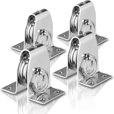 Sprenger Umlenkrolle Set I Stehblock aus Edelstahl, für max. 6 mm Drahtseil I Seilrolle zum Anschrauben mit Befestigungslöcher, Umlenkblock stehend, 250 kg belastbar 4St