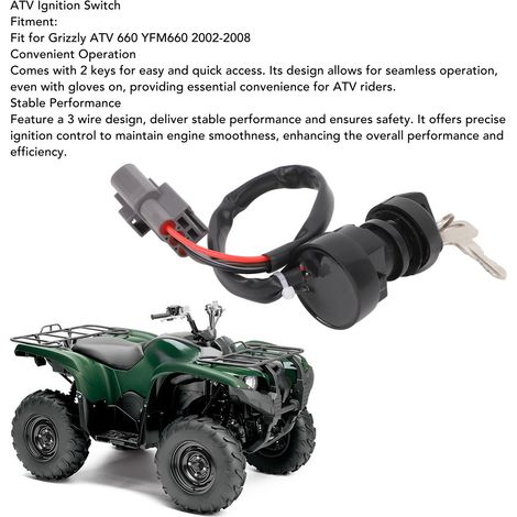 Interruptor de arranque de 3 cables para ATV con llaves para Yamaha Grizzly 660 2002-2008 (1/4)