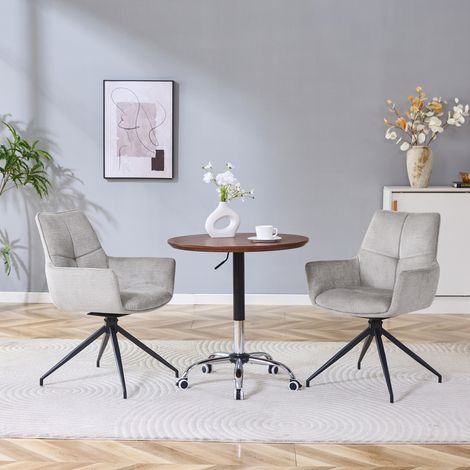 Silla de comedor giratoria 360° de tela gris con patas metálicas negras, set de 2 HAVRYA (1/5)