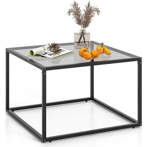Tempered Glass Top Coffee Table Home Square Tea Table Accent Sofa Side Table