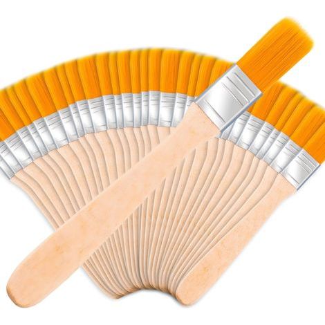 Juego de 30 pinceles planos de 1,4 cm con mangos de madera de 13 cm, pinceles planos pequeños para pintura de paredes, barnizado, tintes, pegamento y gesso. (1/5)