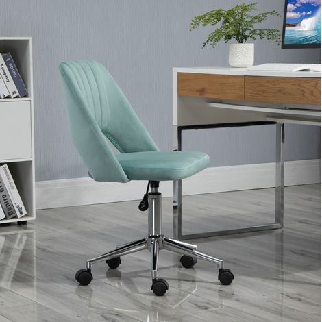 Sedia da ufficio senza braccioli, regolabile in altezza, girevole, effetto velluto verde, OKWISH (1/5)