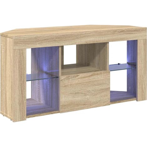 Meuble TV LED d'angle moderne optimal rangement 100 x 40 x 50 cm en bois d'ingénierie chêne sonoma (1/5)