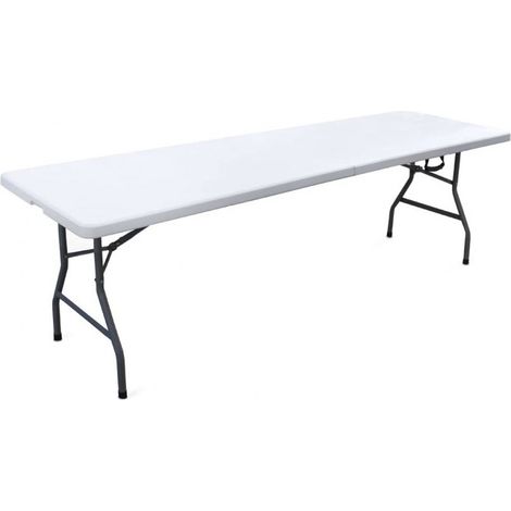 Mesa plegable con estructura de hierro en color blanco, de resina, que se pliega como una maleta, 240x70x74 cm (1/5)