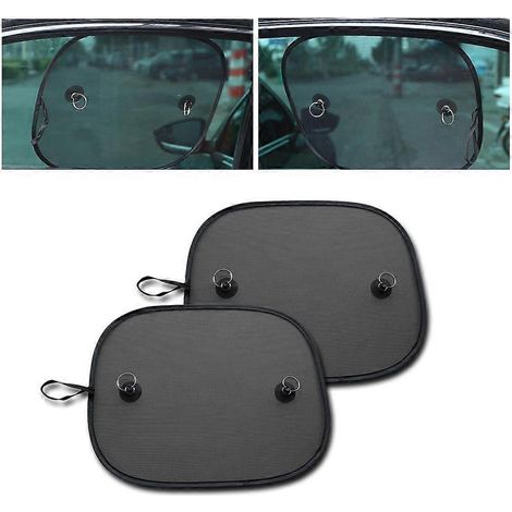 Pare-soleil arrière en maille noire pour voiture, protection UV, fixation par ventouses, avec sac de rangement (2 pièces). (1/5)