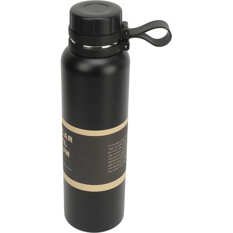 Schwarze, isolierte Edelstahl-Trinkflasche, großes Fassungsvermögen 1100 ml, mit Tee-Einfülltrichter. (1/5)